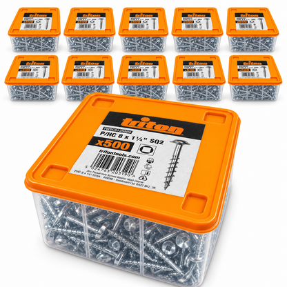 Triton Zinc Pocket-Hole Screws 8G x 38mm (1½") Washer Head Coarse – SQ2 – 5000 Pack - South East Clearance Centre