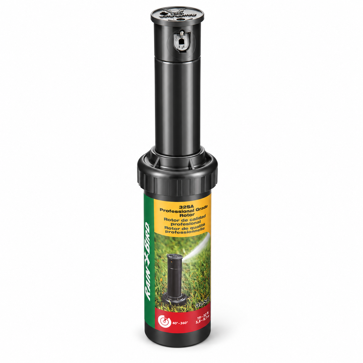 Rain Bird 32SA Gear Drive Rotor, Full Circle, 19-32 Feet 19' - 32', Black