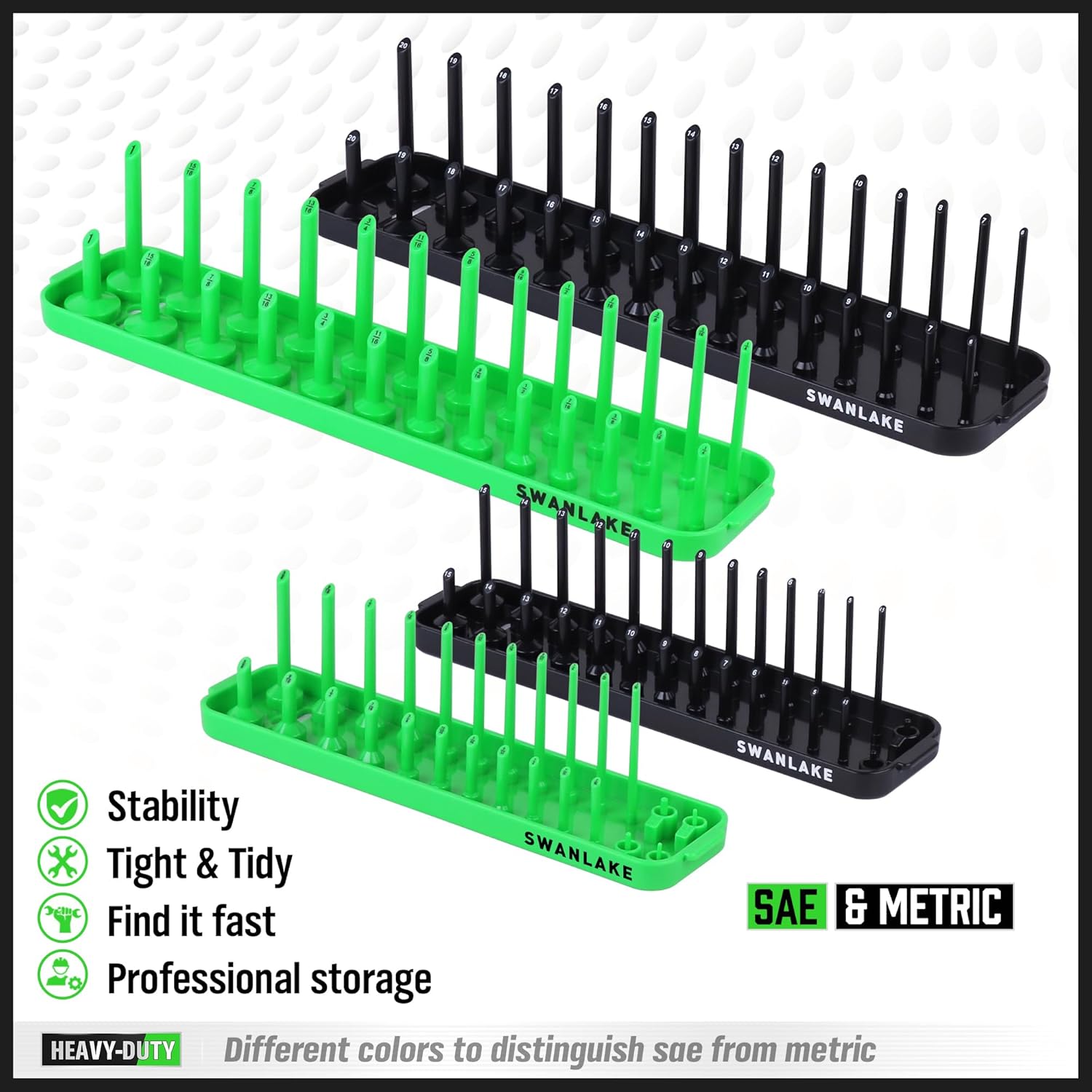 Socket Organizer Tray, 4-Piece Socket Holder Tray. SAE and Metric, 1/4 ...