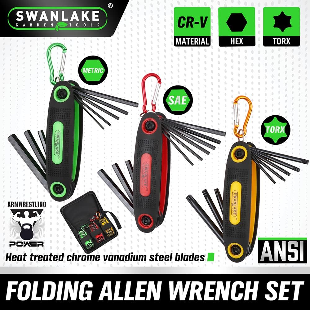 25PCS Folding Allen Wrench Set, SAE, Metric, Torx Hex Keys , Chrome Vanadium Steel, 3 Pack
