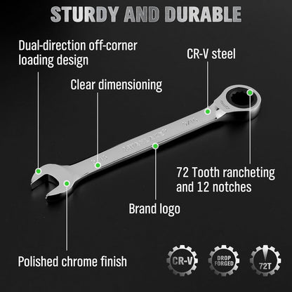 11 Piece Imperial Combination Ratchet Wrench Set - South East Clearance Centre