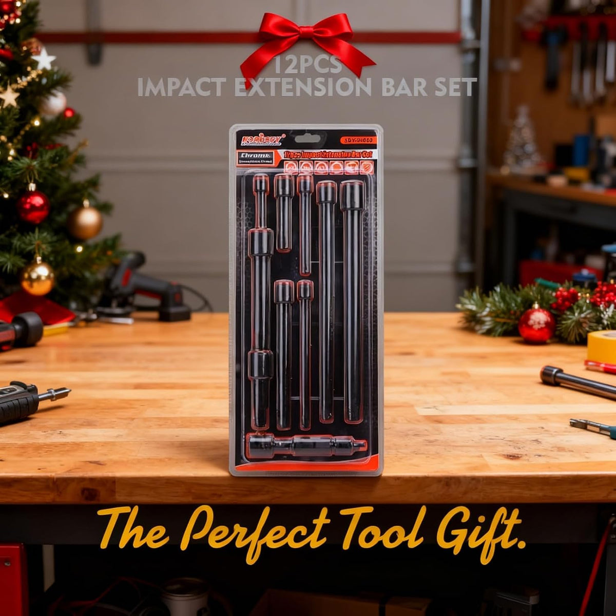 12-Piece Driver Extension Bar Set Includes Socket Adapters, 1/4", 3/8", and 1/2" Drive, Tool Accessory Set, Socket Extension Bar, Heat-Treated CV-R Steel with Black Phosphate Finish