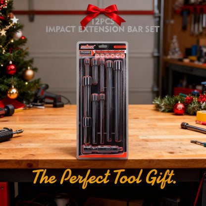 12-Piece Driver Extension Bar Set Includes Socket Adapters, 1/4", 3/8", and 1/2" Drive, Tool Accessory Set, Socket Extension Bar, Heat-Treated CV-R Steel with Black Phosphate Finish