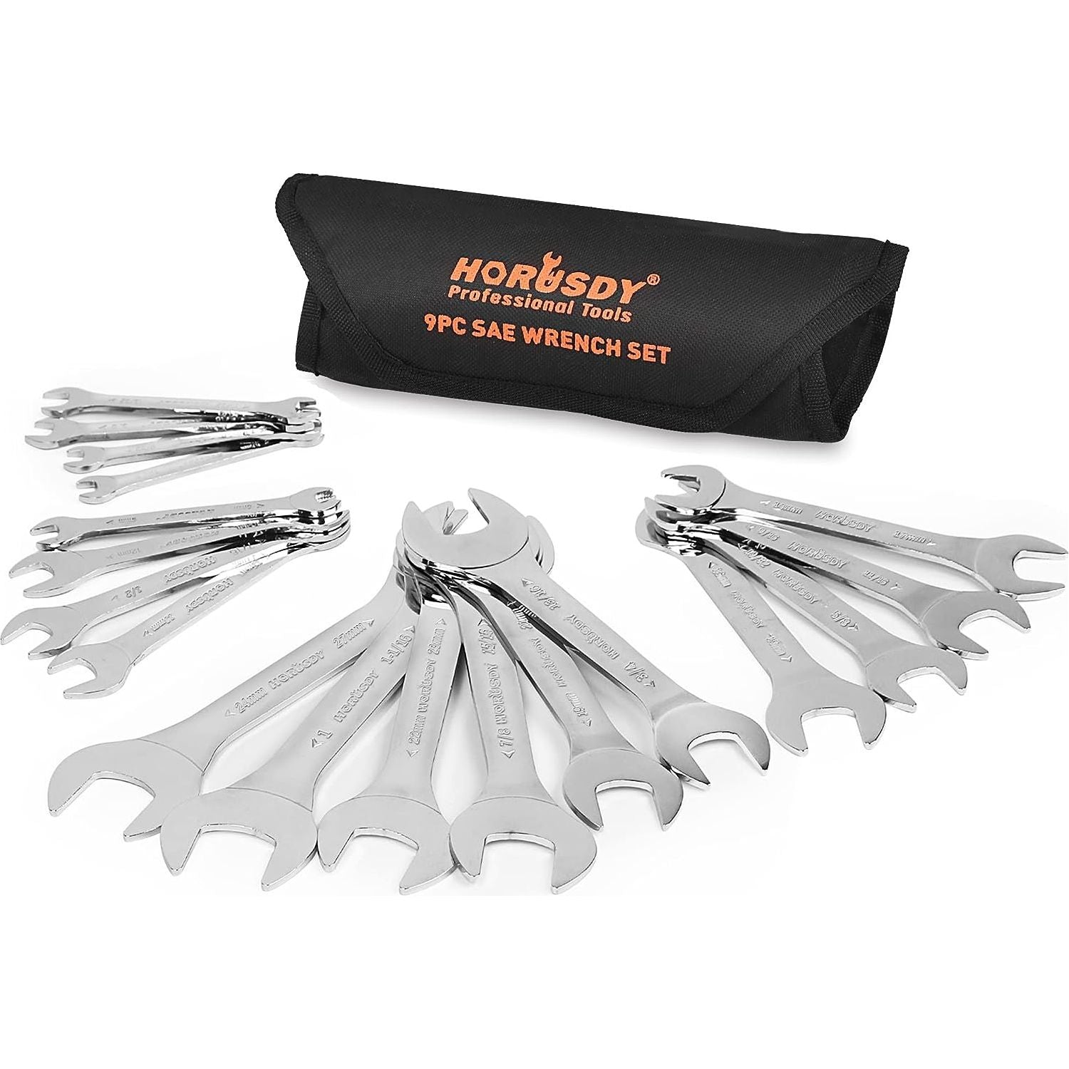 18-Piece Super-Thin Open End Wrench Set with Rolling Pouch, CR-V Steel SAE & Metric, 1/4" to 1-1/16" and 5.5mm to 27mm Slim Spanner Wrench Set - South East Clearance Centre