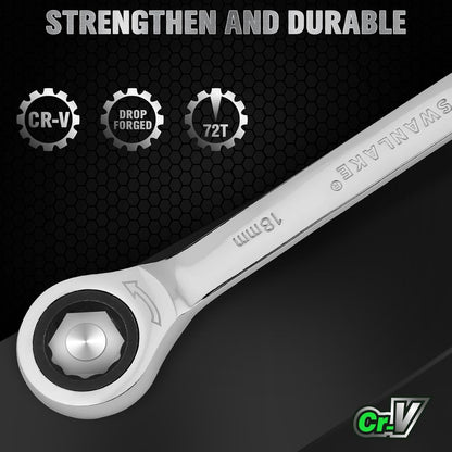 Ratcheting Wrench Set, 11-piece Metric Combination Wrench Set with Pouch CR-V Steel (11PCS METRIC) - South East Clearance Centre