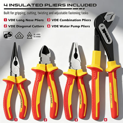 18-Piece Insulated Electrician Tool Set, 1000V VDE Screwdrivers & Pliers Kit with Magnetic Phillips/Slotted Screwdrivers, Voltage Tester, Long Nose, Diagonal, Combination, Water Pump Pliers