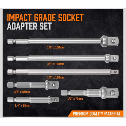6Pc Drill Socket Adapter Set, Impact Grade Socket Extension Power Drill Bit Extensions, Hex Shank Adapter Drill Nut Driver Tool Accessory - South East Clearance Centre