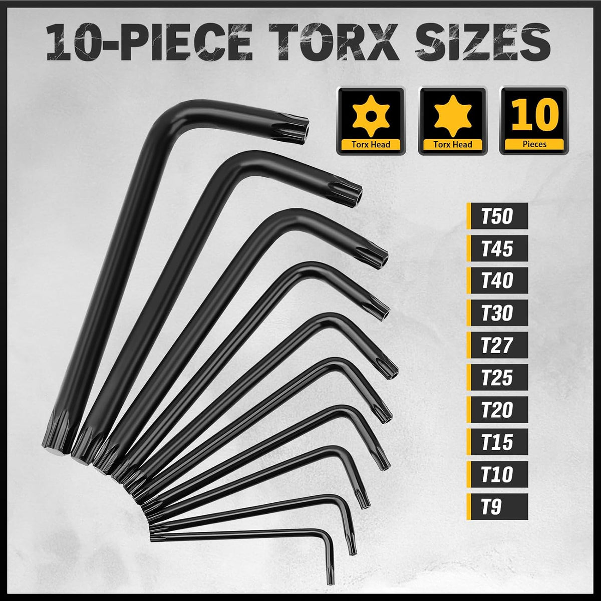 41-Piece Hex and Torx Key Set, Allen Key Set with Torque Handle, Standard SAE(0.028"-3/8") & Metric(0.7mm-10mm) & Torx(T9-T50) in Storage Case, Heat Treated Chrome Vanadium Steel
