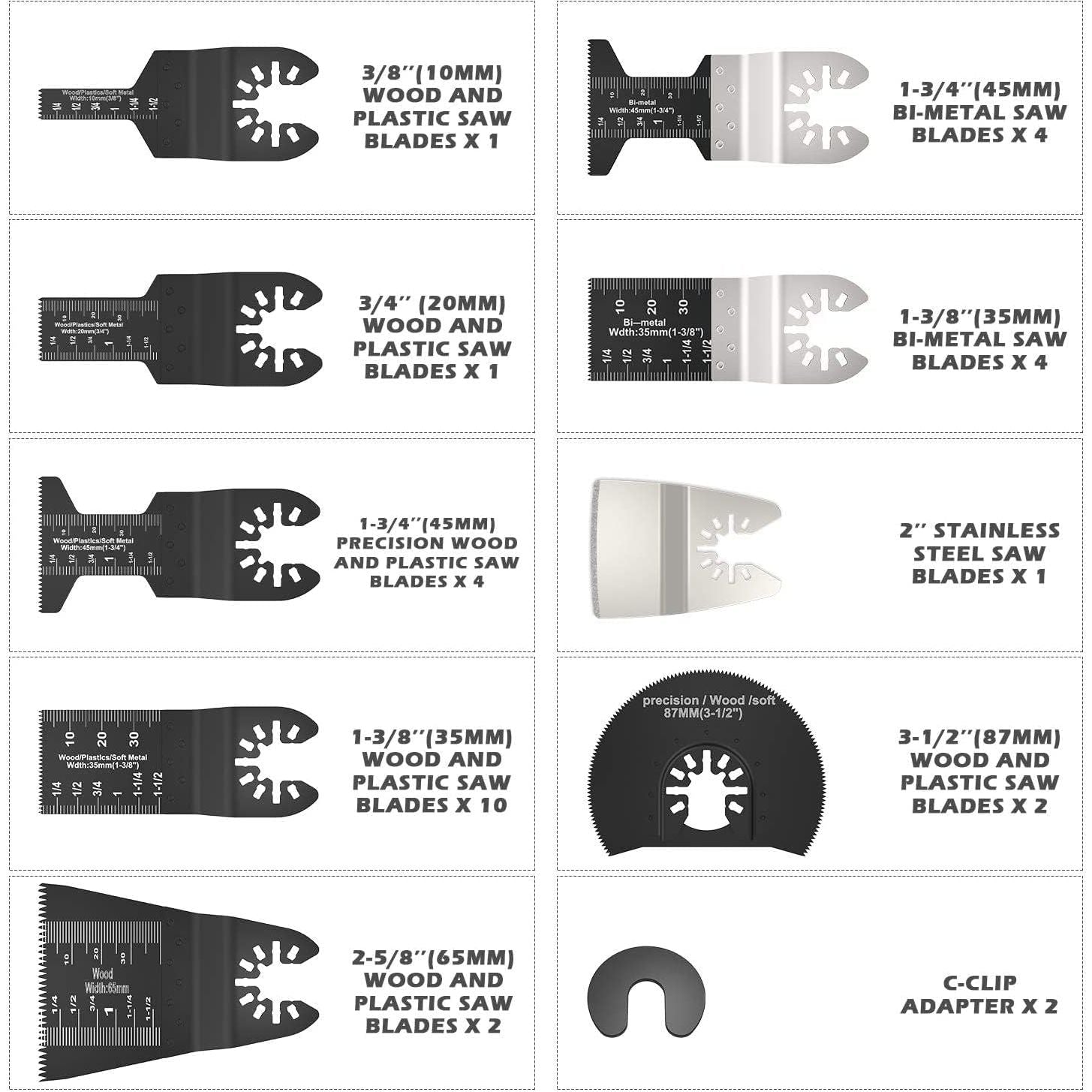 31-Pack Universal Oscillating Tool Blades Set, Premium High Carbon Steel, 10-87mm Multi-Tool Saw Blades Kit with Quick Release System for Fein, Bosch & More - South East Clearance Centre