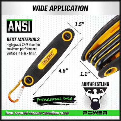 25PCS Folding Allen Wrench Set, SAE, Metric, Torx Hex Keys , Chrome Vanadium Steel, 3 Pack
