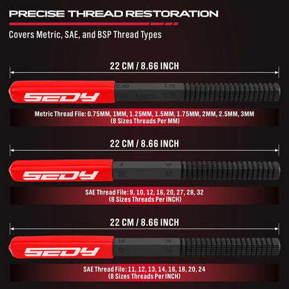 Thread Restorer File Chaser Set: 3-Piece Thread Restoring Chaser Files Metric and SAE Thread Restorer File Set Thread Repair Tool for Hardware DIY - South East Clearance Centre