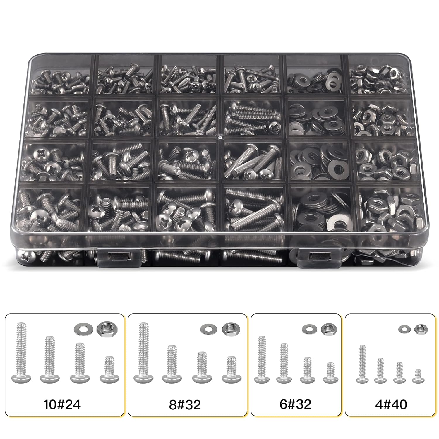 710Pcs Nuts and Bolts Assortment Kit, 4-40#6-32#8-32#10-24 Phillips Pan Head Assortment Stainless Steel Bolts Nuts Flat Washers Nuts Bolts Assortment Kit - South East Clearance Centre