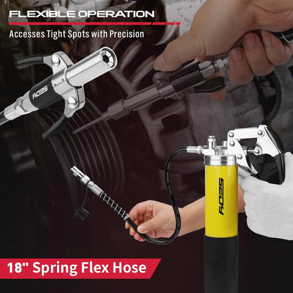 17-Piece Heavy Duty Grease Gun Kit: 14oz Grease Tube Flexible Hose Bearing Grease Pump 8000 PSI Pistol Grip Grease Guns Tool Marine Durable Connectors Adapters Extension Tubes Nozzle Easy Operation - South East Clearance Centre