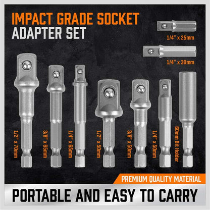 9-Piece Power Drill Socket Adapter Extension Set, 1/4" 3/8" and 1/2" Impact Driver Hex Shank, CrV Steel Drill Bit Extension Set with Magnetic Bit Holder - South East Clearance Centre