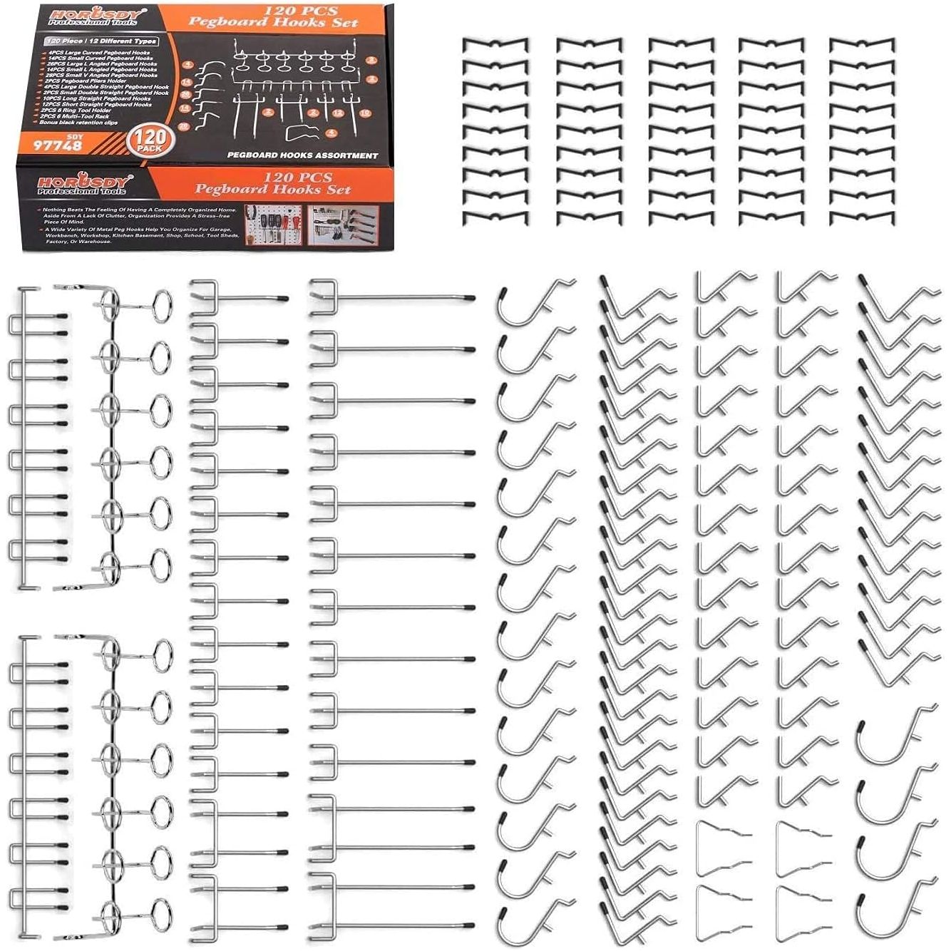 120 Piece Pegboard Hook Set, 12 different types of hooks - South East Clearance Centre