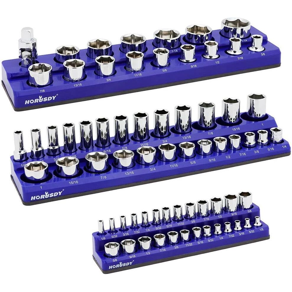 3-Piece Magnetic Socket Organizer Set, SAE Socket Holder, 1/4", 3/8", 1/2" Socket Organiser Tray, Holds Up to 75 Pieces Sockets - South East Clearance Centre