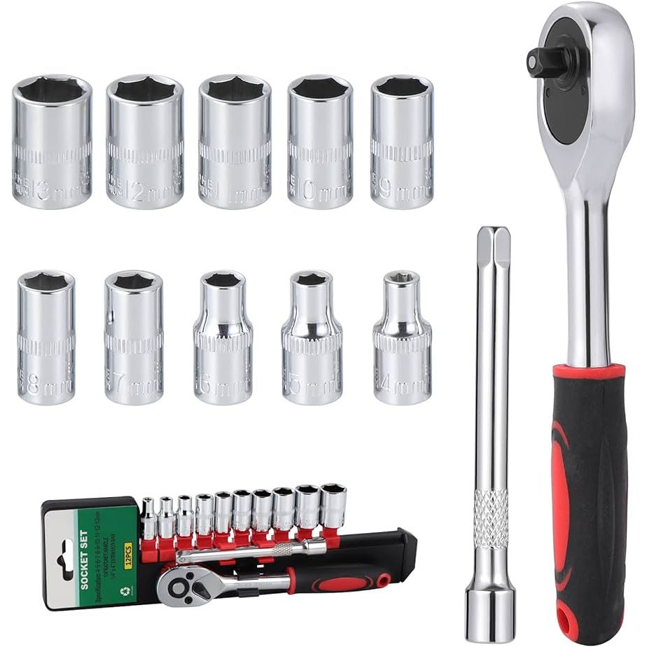 1/4" Drive Socket Set with Ratchet & Extension Bar | 10 Pieces (4-13mm) - South East Clearance Centre