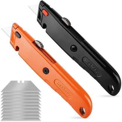 2-Pack Box Cutter Utility Knife, Heavy Duty Aluminum Shell Retractable Box Cutter for Cardboard, Boxes and Cartons, Extra 10 Blades.