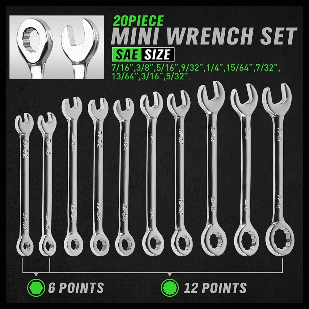 22 Piece Combination Mini Wrench Set (Metric & Imperial) 4-11mm & 5/32'' to 7/16'' - South East Clearance Centre