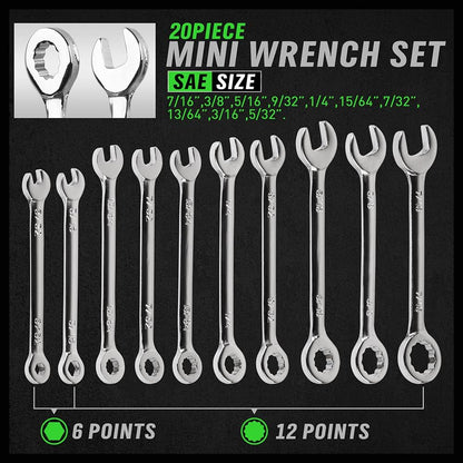 22 Piece Combination Mini Wrench Set (Metric & Imperial) 4-11mm & 5/32'' to 7/16'' - South East Clearance Centre