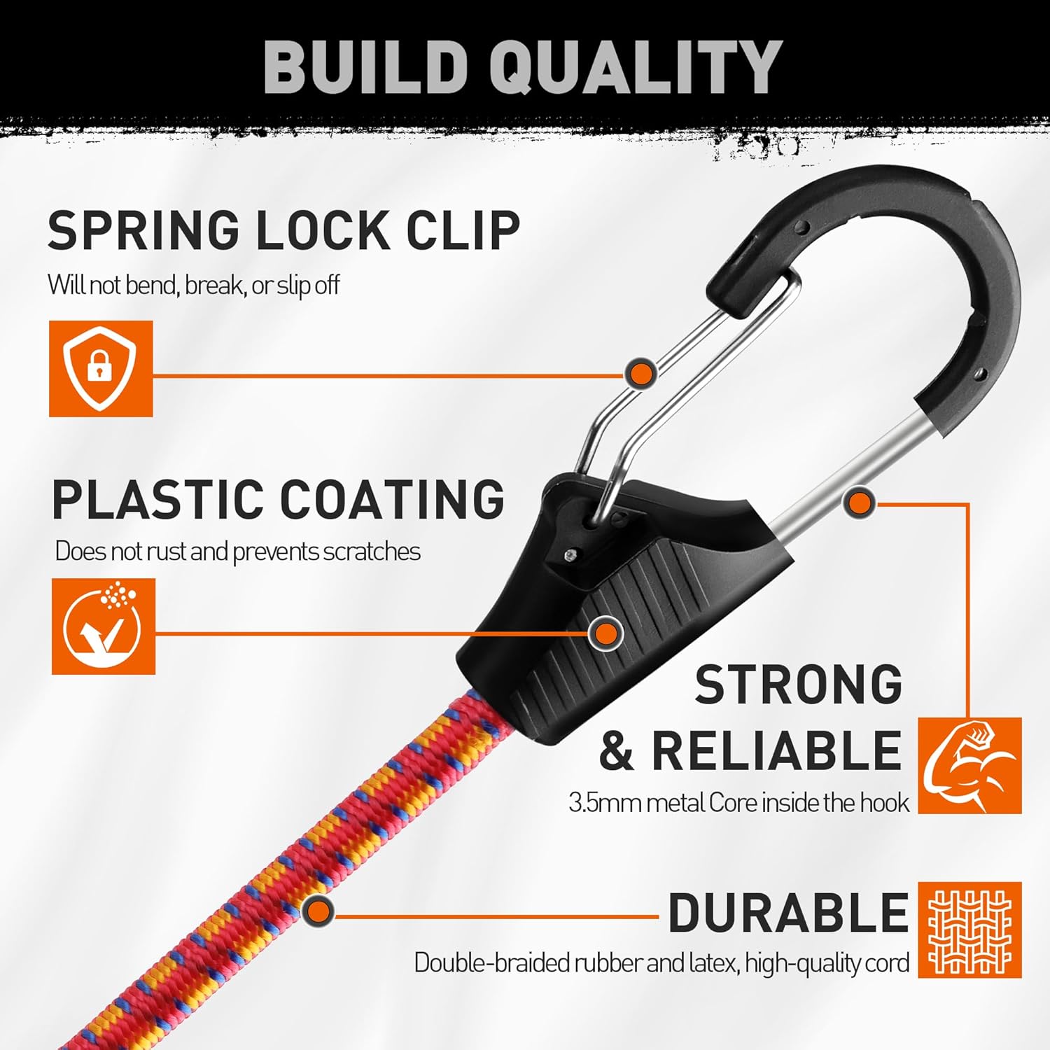 10-Piece Premium Bungee Cords with Hooks, 18” Bungee Cords, Bungee Cord Assortment