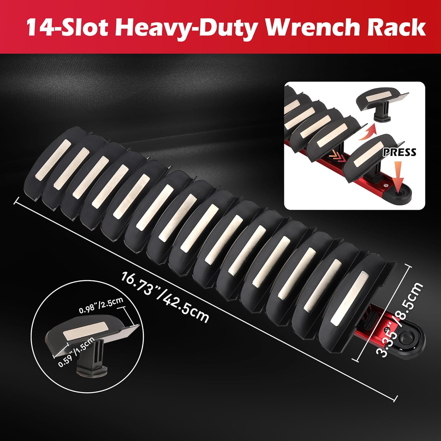 14-Slot Magnetic Wrench Organizer Holder - Heavy-Duty Wrench Rack, Detachable Wrench Storage, Wall-Mounted Portable Tool Organizer for Toolbox - South East Clearance Centre