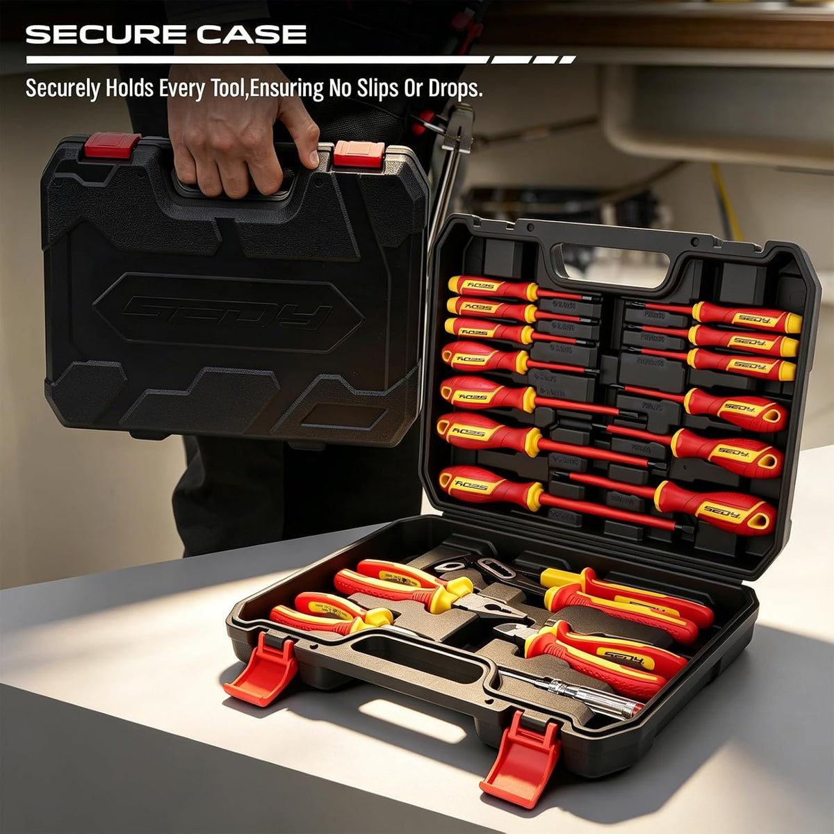 18-Piece Insulated Electrician Tool Set, 1000V VDE Screwdrivers & Pliers Kit with Magnetic Phillips/Slotted Screwdrivers, Voltage Tester, Long Nose, Diagonal, Combination, Water Pump Pliers
