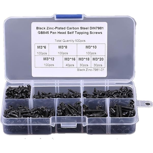 500 Piece Countersunk Self Tapping Screw Assortment Kit | M3 Phillips 6-20mm - South East Clearance Centre