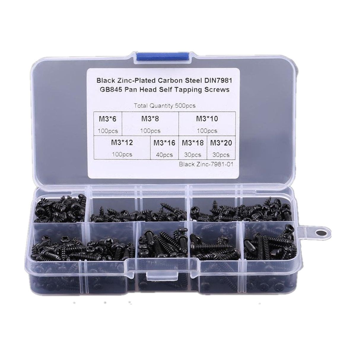 500 Piece Countersunk Self Tapping Screw Assortment Kit M3 Phillips 6