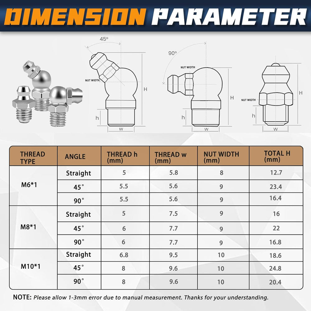 Czemo M6 M8 M10 Ingrassatori 60 Pezzi, Ingrassatore Conico 45°, 90° e Czemo M6 M8 M10 Ingrassatori 60 Pezzi, Ingrassatore Conico 45°, 90° e