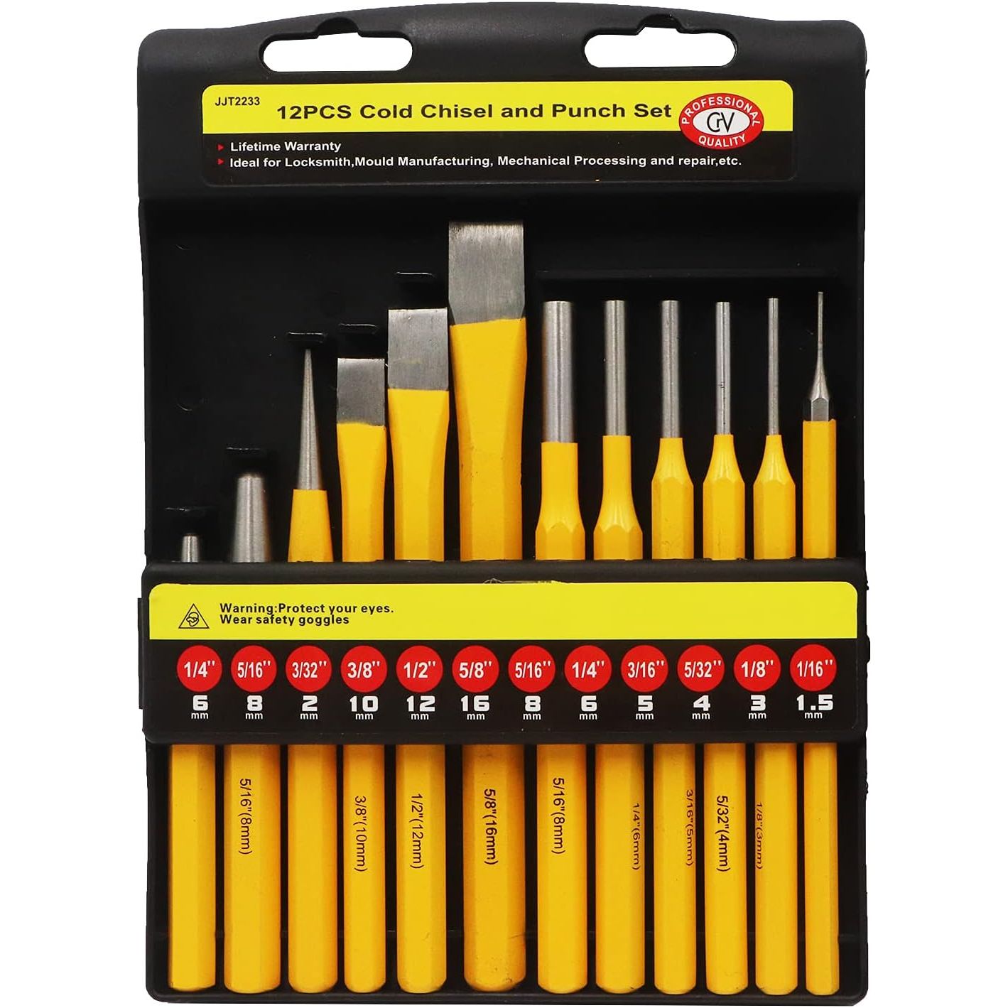 12-Piece Chisel & Punch Set with Carrying Tray | Pin punch | Taper punch | Cold Chisel | Center Chisel - South East Clearance Centre