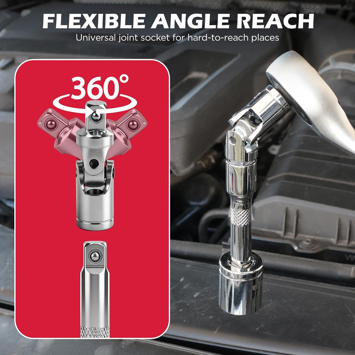 9-Piece Socket Extension Bar Set, 1/4" & 3/8" Drive Ratchet Extensions 2", 3", 4", 6", 8" & 10" with Universal Joints, CR-V Steel for Tight Spaces