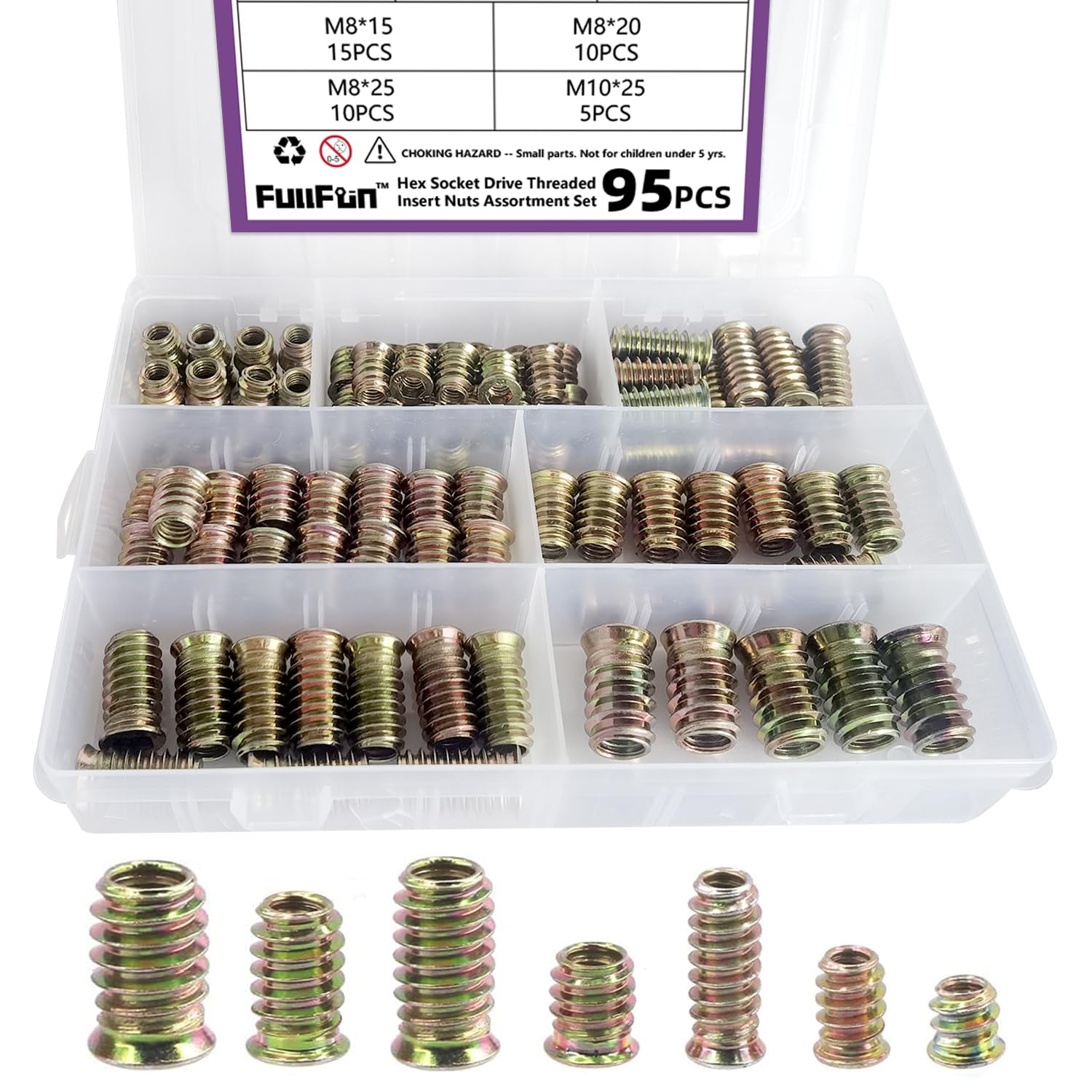 95-Piece Threaded Inserts for Wood Assortment Kit (M6 / M8 / M10 – Zinc-Plated Carbon Steel) - South East Clearance Centre