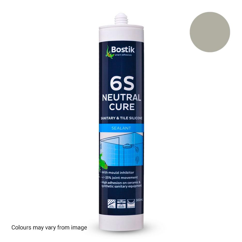 Bostik 30608432 300ml 6S Neutral Cure Sanitary & Tile Silicone Sealant - Mid Grey (Box of 20)