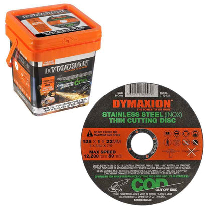 Dymaxion Cutting Disc Stainless 125mm x 1mm x 22mm Bore | 7710-125-100TUB (100 Pack of Discs)