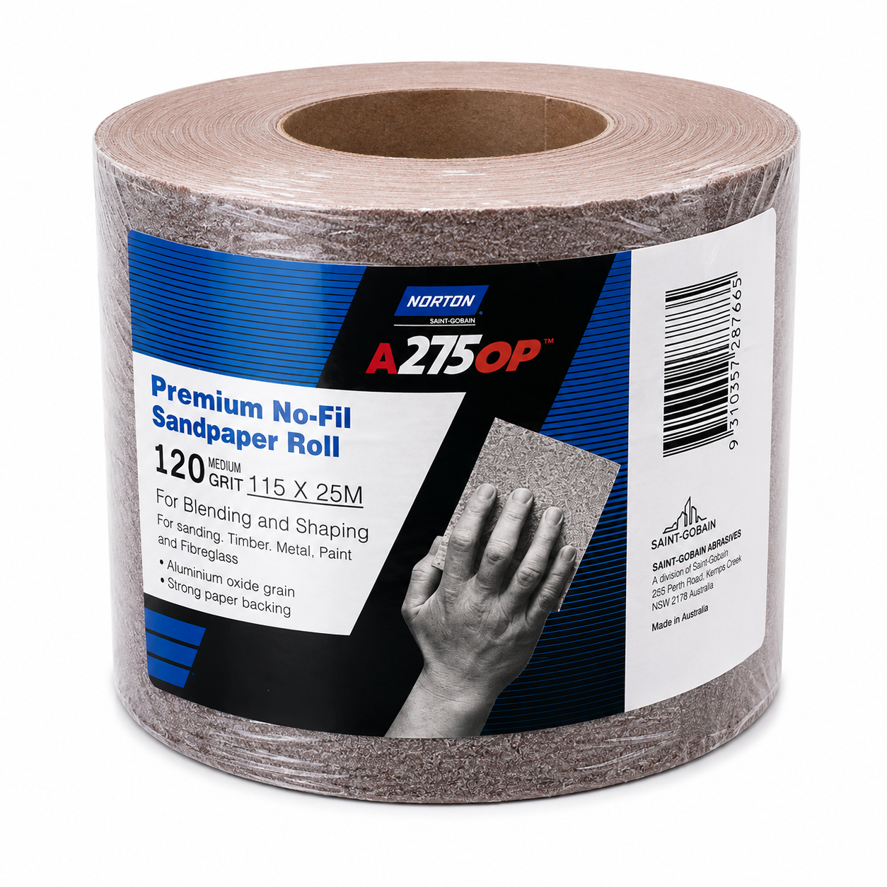 Norton A275OP Premium No-Fil Sandpaper Roll – 120 Grit 115mm x 25m