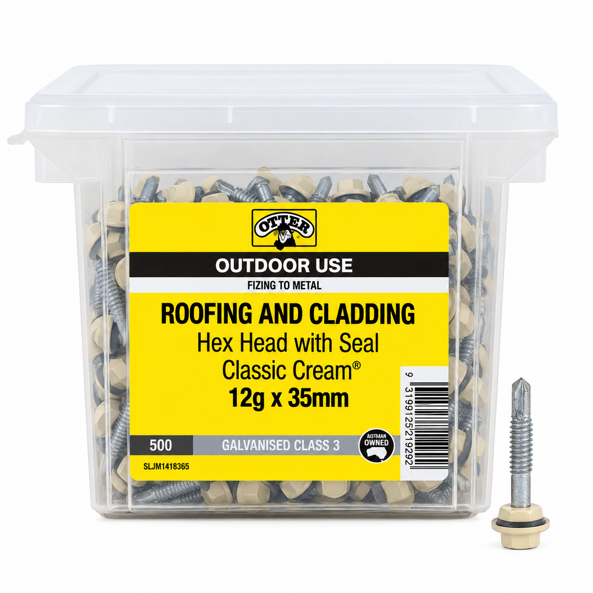 Otter Roofing & Cladding Screws Hex Head with Seal CLASSIC CREAM 12g x 35mm (500 Pack) | Galvanised Class 3 | Outdoor Use (Copy) - South East Clearance Centre