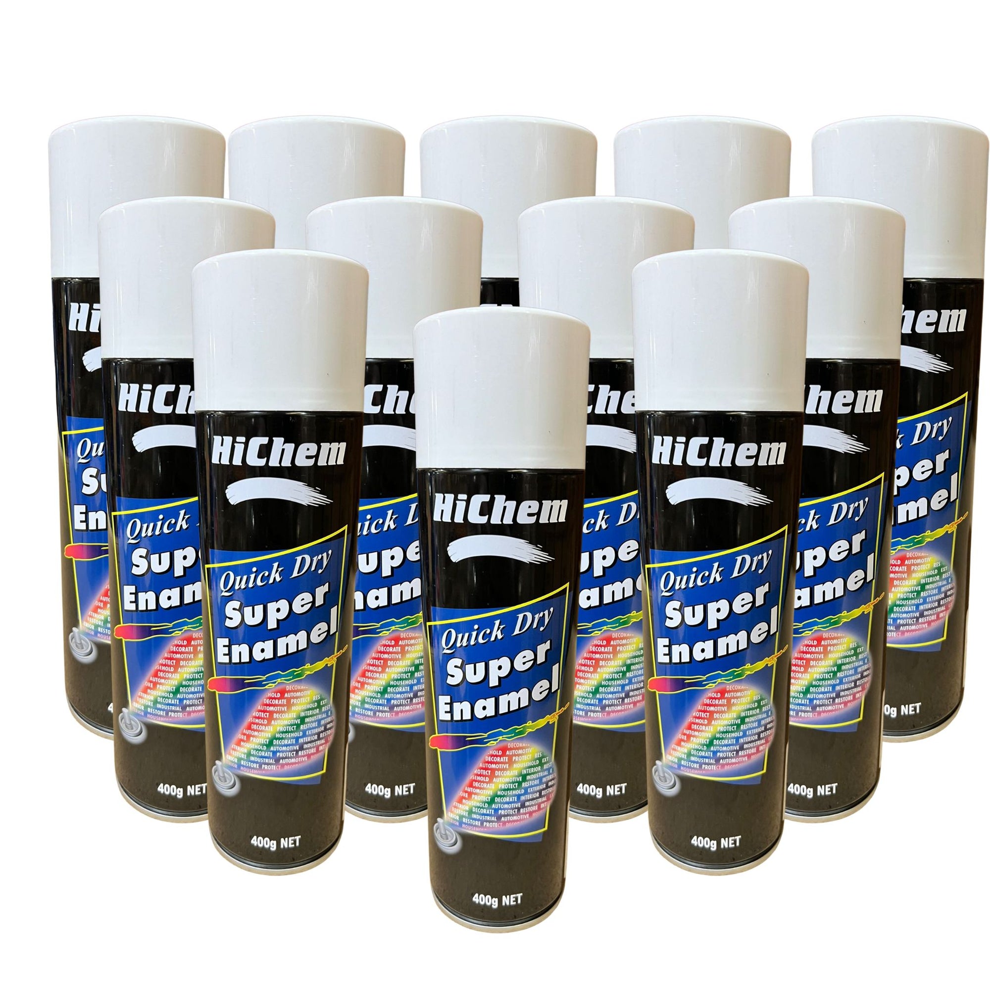Hichem Quick Dry Super Enamel Spray Paint 12 Cans - Gloss White - South East Clearance Centre