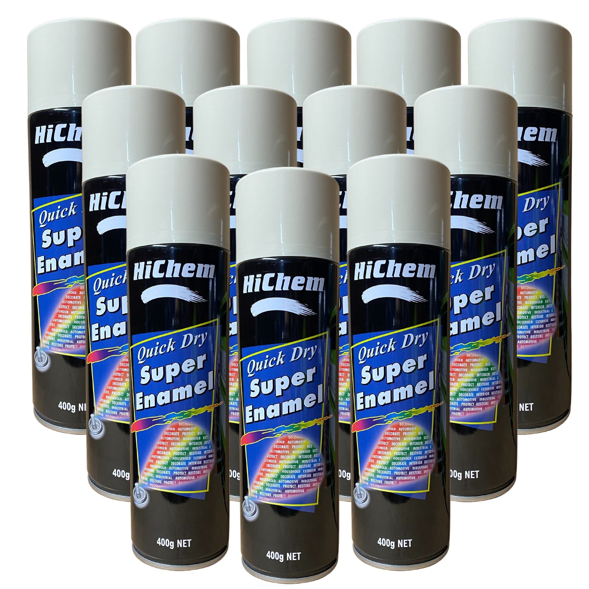 Hichem Quick Dry Super Enamel Spray Paint 12 Cans - Beige - South East Clearance Centre