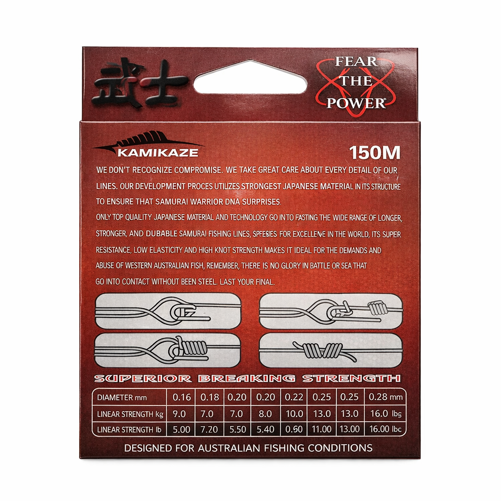 Kamikaze WARRIOR Japanese Super Grade Fishing Monofilament Line Red - 150m - South East Clearance Centre
