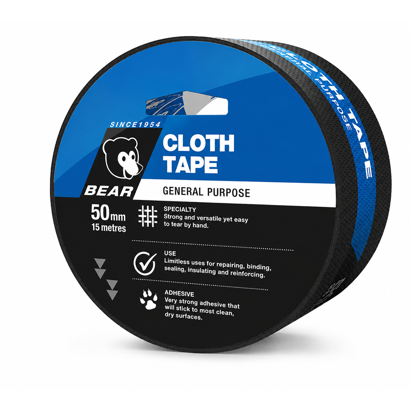 BEAR 50mm x 15m Black General Purpose Cloth Tape