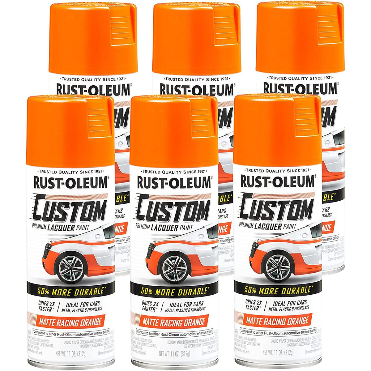 (6 Cans) RustOleum Custom Premium Lacquer Paint, Matt Orange 312g