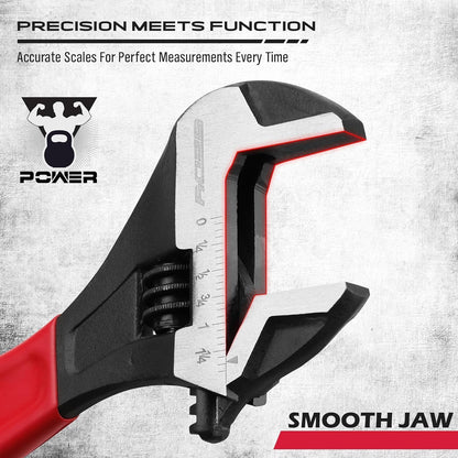 Adjustable Wrench Set Pipe Spanner: 6" 8" 10" Wide Jaw Black Oxide Wrench With Cushion Grip, Laser Marked Metric & SAE Scales, CR-V Steel for Professional