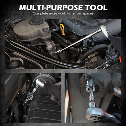 9-Piece Socket Extension Bar Set, 1/4" & 3/8" Drive Ratchet Extensions 2", 3", 4", 6", 8" & 10" with Universal Joints, CR-V Steel for Tight Spaces