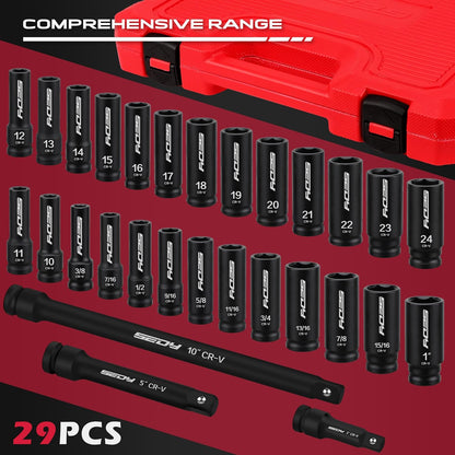 1/2" Drive Impact Socket Set, Metric & Imperial 29 Pieces - South East Clearance Centre