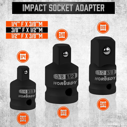 12-Piece Driver Extension Bar Set Includes Socket Adapters, 1/4", 3/8", and 1/2" Drive, Tool Accessory Set, Socket Extension Bar, Heat-Treated CV-R Steel with Black Phosphate Finish