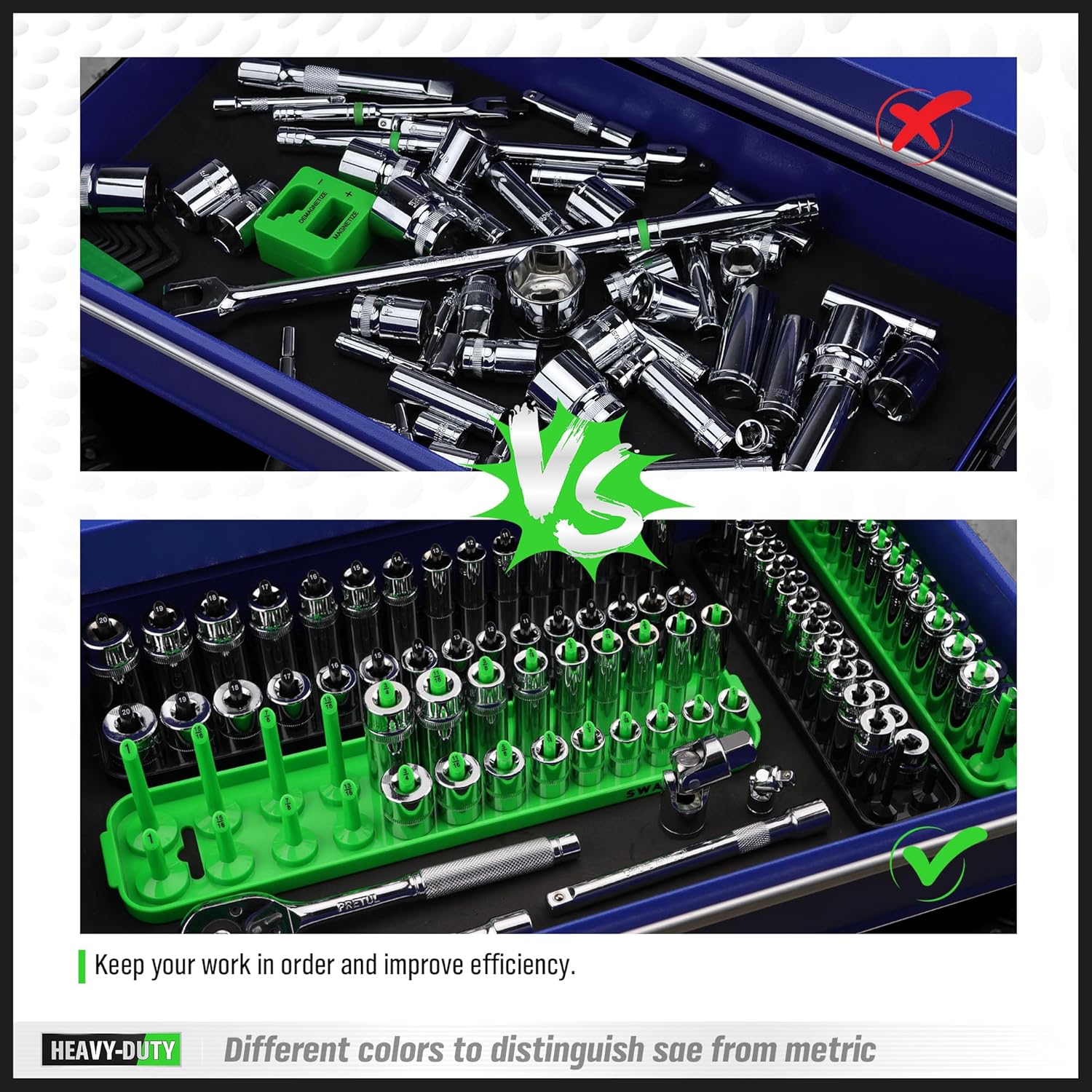 Socket Organizer Tray, 4-Piece Socket Holder Tray. SAE and Metric, 1/4", 3/8"(4PCS Socket Organizer Tray) - South East Clearance Centre