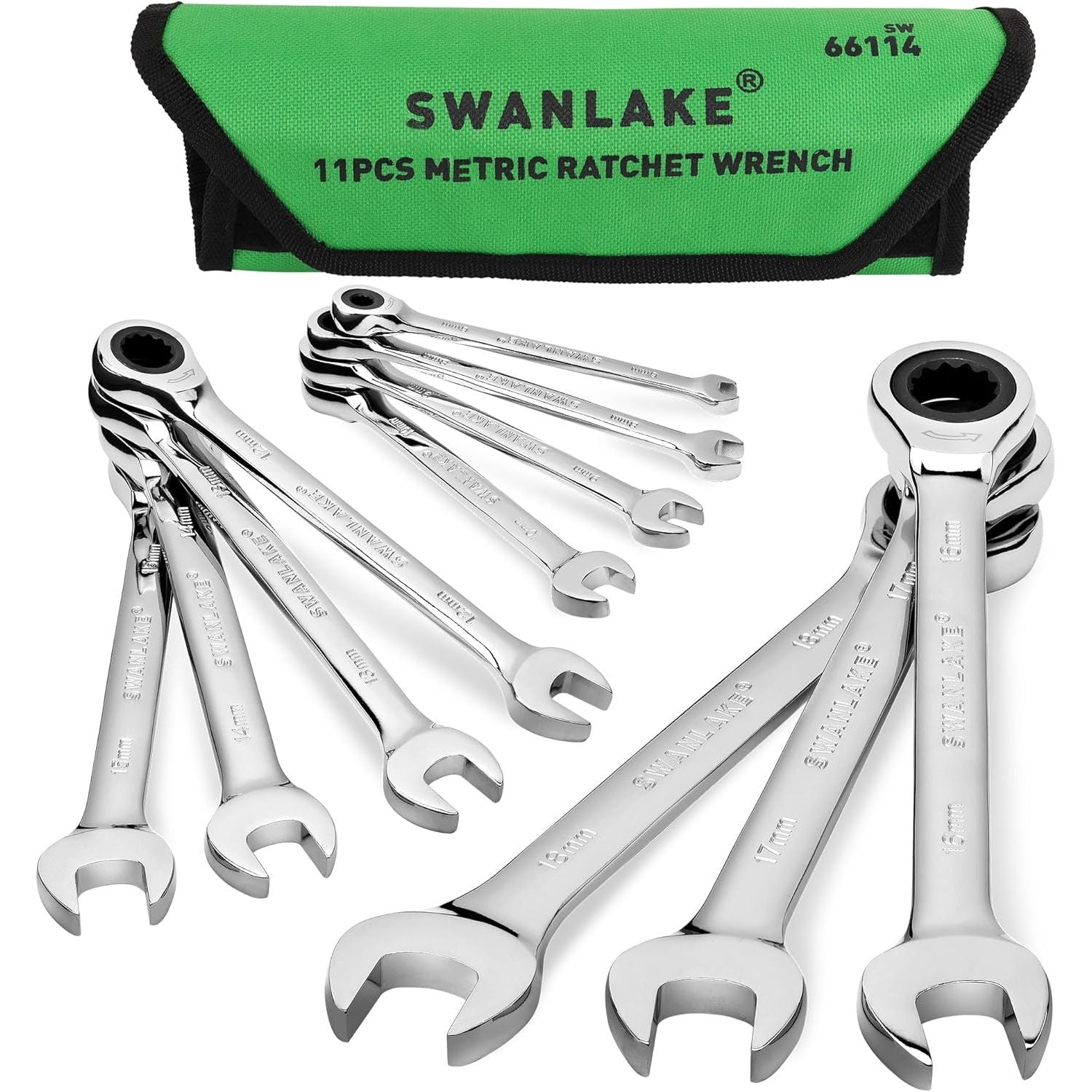 Ratcheting Wrench Set, 11-piece Metric Combination Wrench Set with Pouch CR-V Steel (11PCS METRIC) - South East Clearance Centre