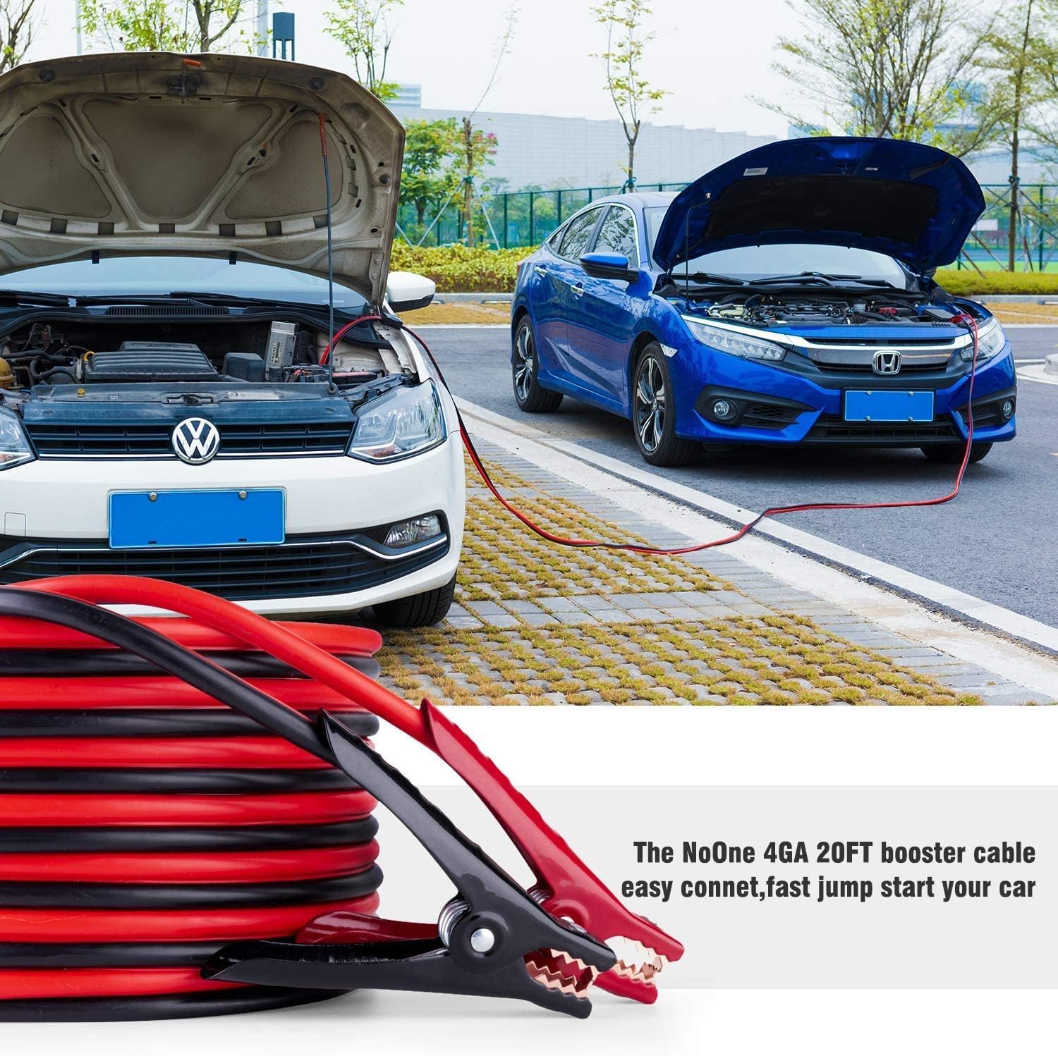 3000AMP Battery Booster Cable 4 Gauge x 20Ft / 6M Heavy Duty Jumper Leads Cable with Reverse Polarity Protection, Carry Bag