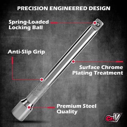 9-Piece Socket Extension Bar Set, 1/4" & 3/8" Drive Ratchet Extensions 2", 3", 4", 6", 8" & 10" with Universal Joints, CR-V Steel for Tight Spaces